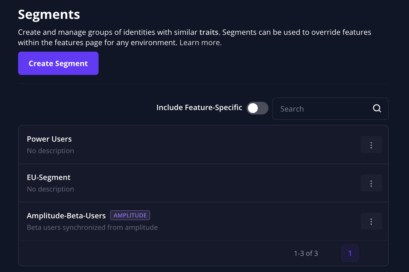 Segments page with a synchronised segment